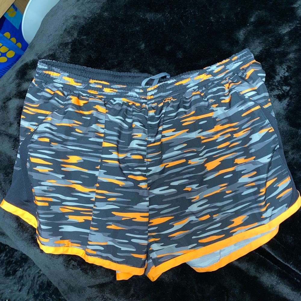 Black, orange, and grey shorts